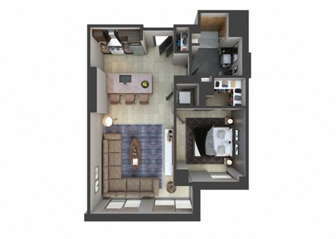 Floor plan for 1 bed, 1 bath, 737 sqft